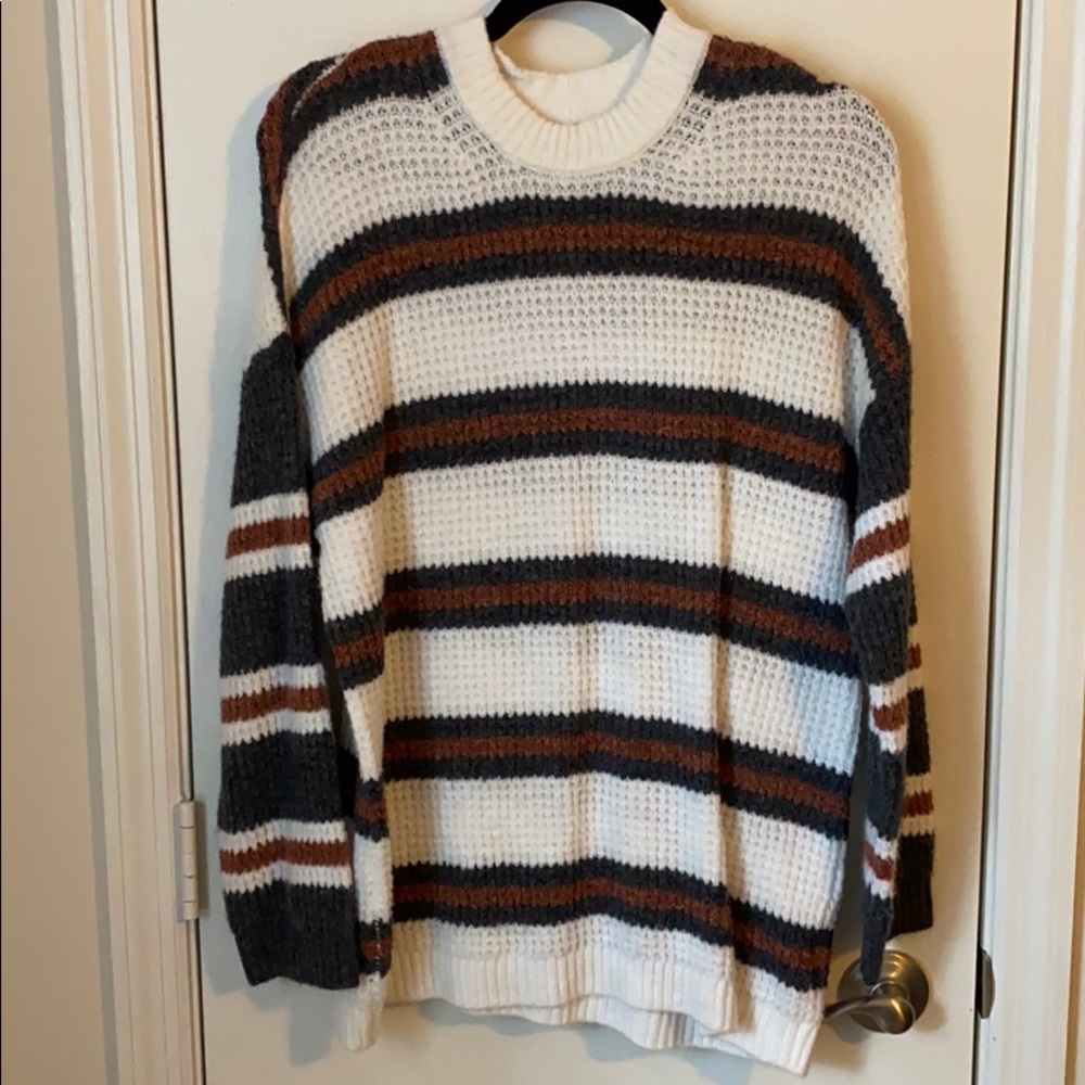 Waffle knit striped sweater